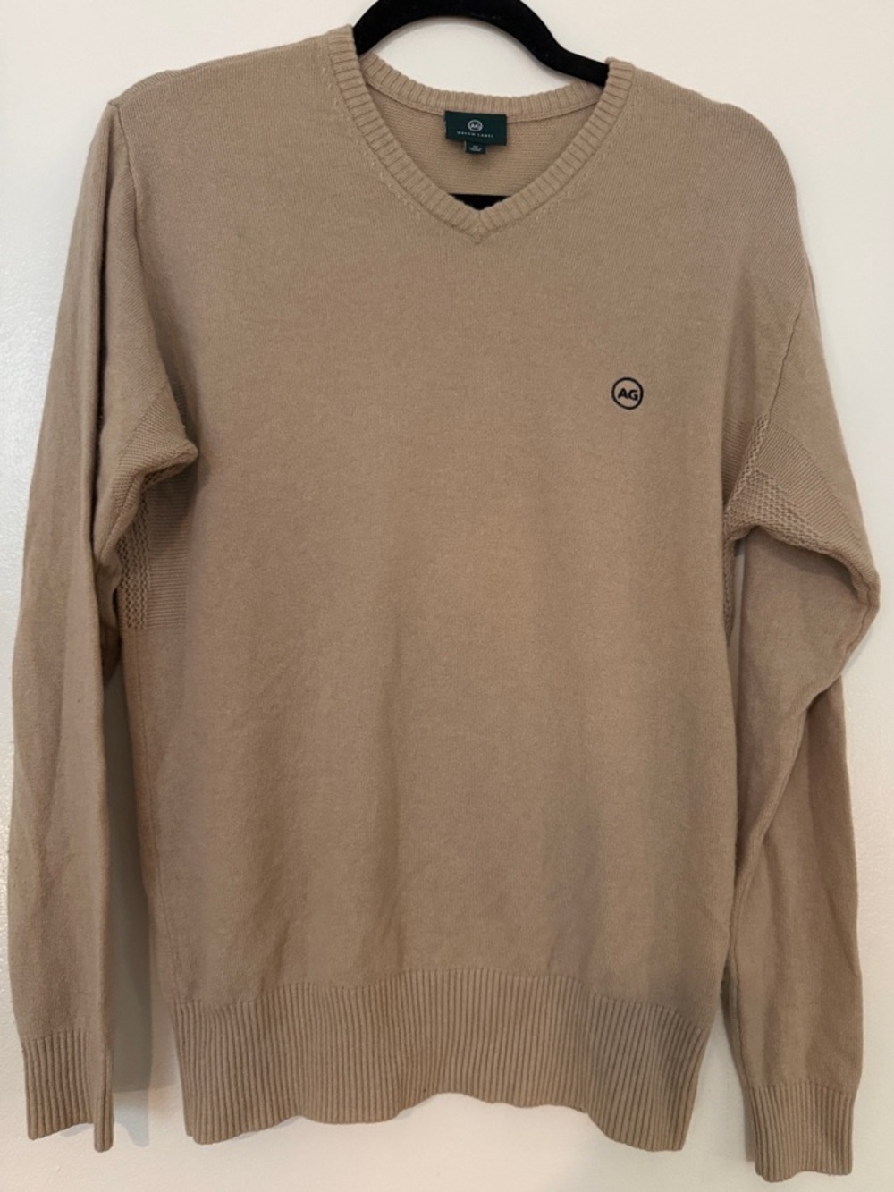 Ag Adriano Goldschmied Men's V-Neck Cashmere Sweater in Beige Tan